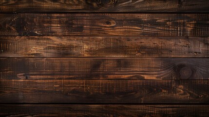 Dark brown wooden background with grain texture, top view of a dark wooden table surface for design and decoration. Perfect for rustic, vintage, and natural-themed projects.