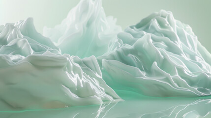 Obraz premium serene landscape of abstract mountains made from glossy, translucent material, creating calming and ethereal atmosphere