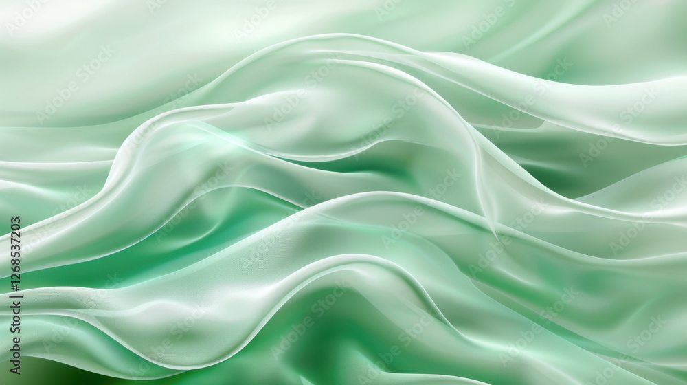 Aufkleber soft green fabric waves create serene and calming atmosphere, showcasing delicate textures and fluid
