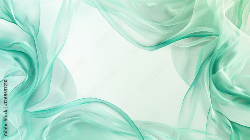 Poster soft green fabric waves create elegant and tranquil background, perfect for various design projects.