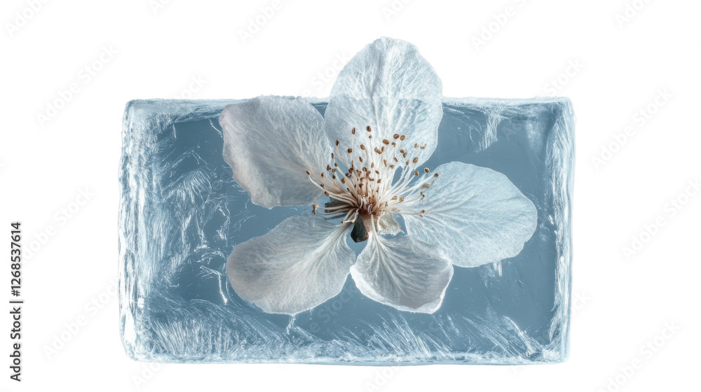 Poster frozen flower preserved in ice block with transparent background