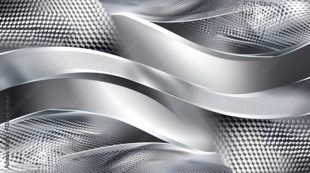 Poster Sleek silver abstract background with flowing waves and textured patterns, creating modern and dynamic visual effect. Perfect for design projects