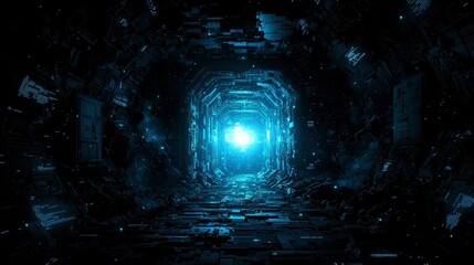 Futuristic Sci-Fi Corridor Glowing Blue Tunnel to the Unknown