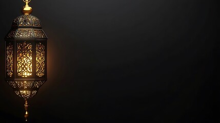 Illuminated Ornate Lantern Against Dark Background