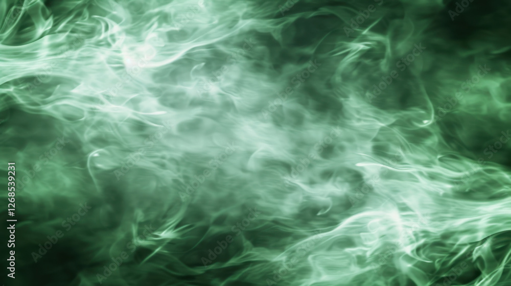 Poster swirling green smoke background creates mysterious and ethereal atmosphere, perfect for various desi