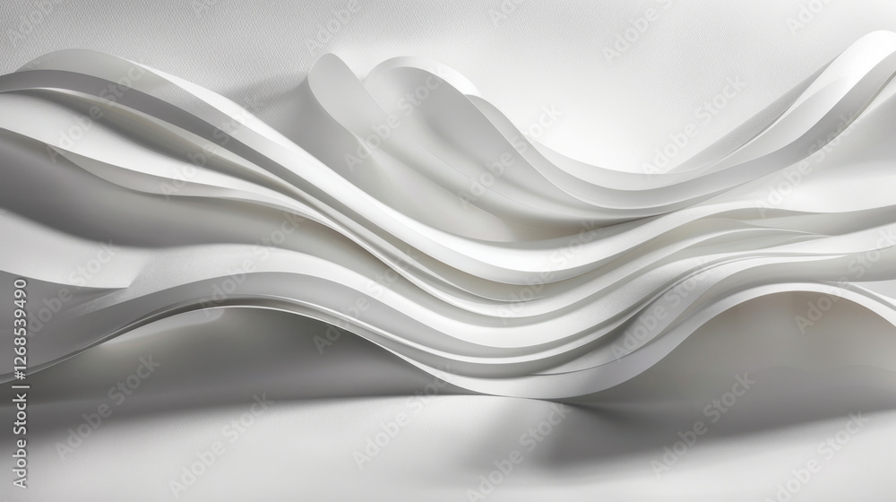 Poster abstract white paper waves create dynamic and elegant texture, showcasing fluidity and movement in d