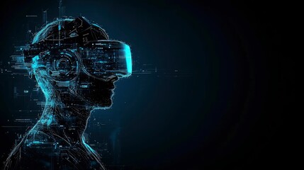 Immersive Virtual Reality Experience Abstract Digital Human in VR Headset