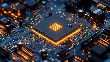 Illuminated Central Processing Unit on Circuit Board