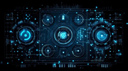 Futuristic Technology Interface Abstract HUD Control Panel with Glowing Blue Lights