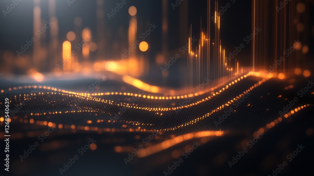Leinwandbilder a d financial line graph with smooth, curving lines connecting glowing points, showing a steady upwa