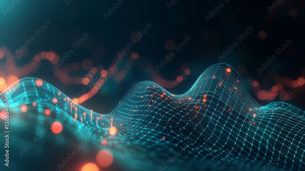 Fototapete a d financial line graph with smooth, curving lines connecting glowing points, showing a steady upwa