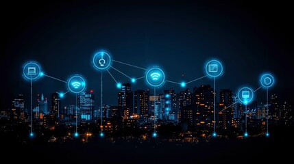 Fototapeta premium Smart City Networked Urban Technology and IoT Connectivity at Night