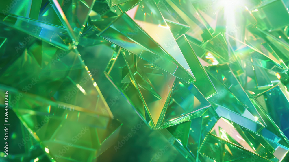 Aufkleber shimmering green glass shards create mesmerizing abstract background, reflecting light in various an