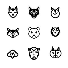 Animals Flat Icon Set Isolated On White Background.