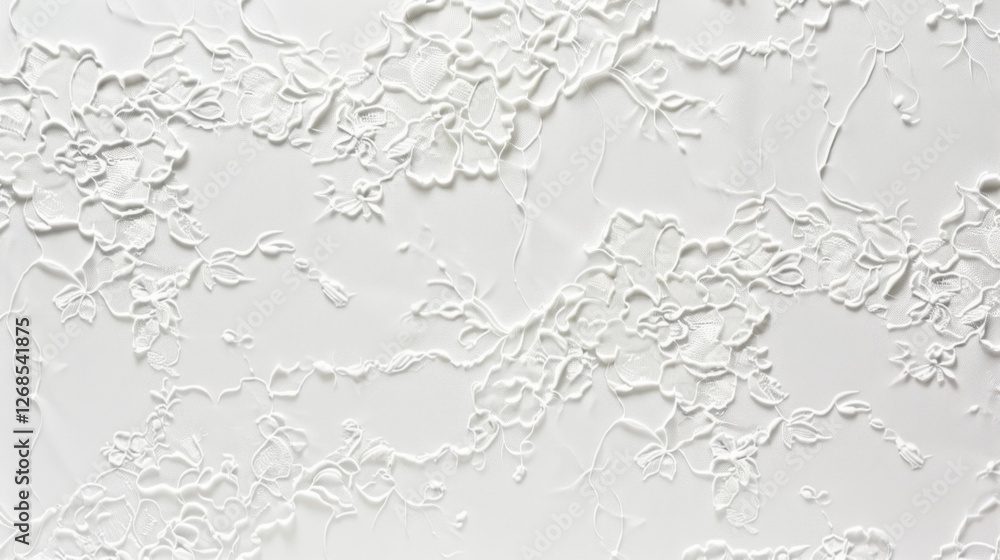Poster textured white floral pattern on wall, creating subtle and elegant design. this intricate relief add