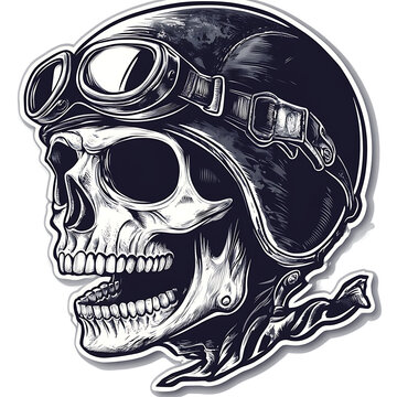 skull zombie wearing motorcycle biker helmet logo.