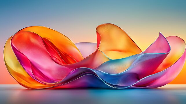 Colorful abstract waves flow sunset backdrop, digital art