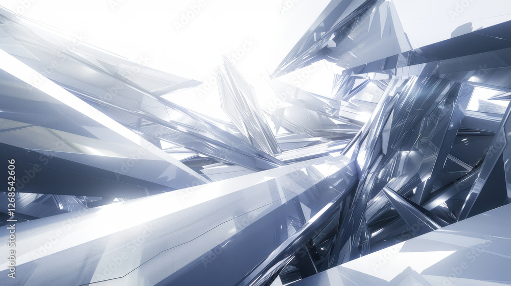 Poster stunning abstract composition of sharp, reflective crystal like structures creating dynamic interpla