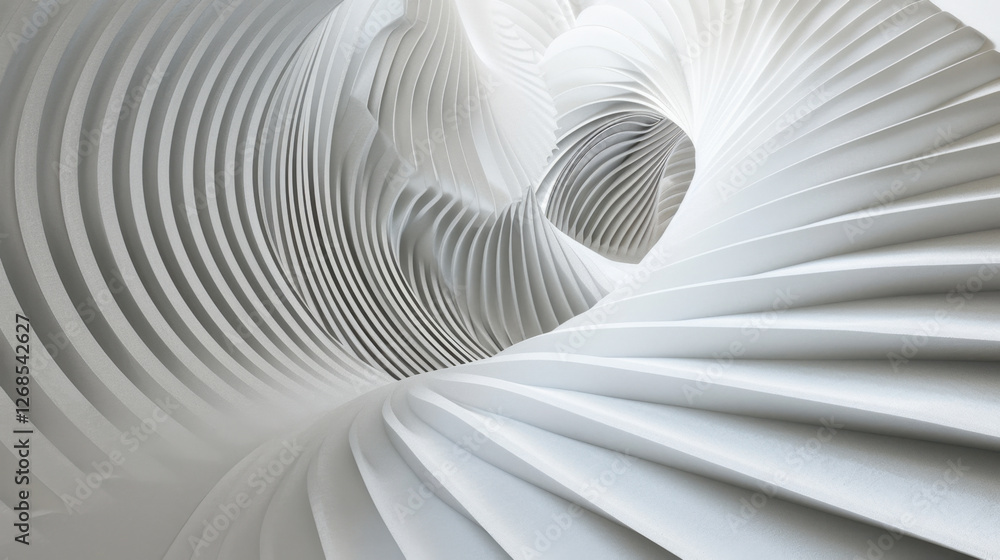 Poster mesmerizing abstract design featuring smooth, flowing white curves and spirals, creating sense of de