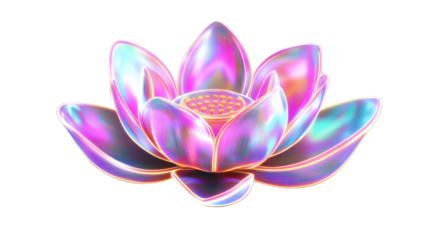 Iridescent lotus flower blooming with transparent background