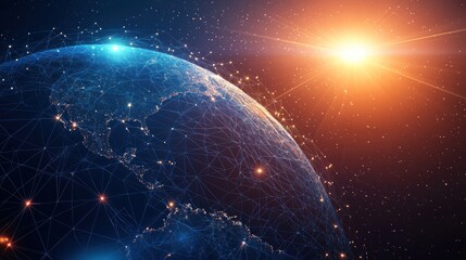 Obraz premium Global Network Earth, space, sunrise