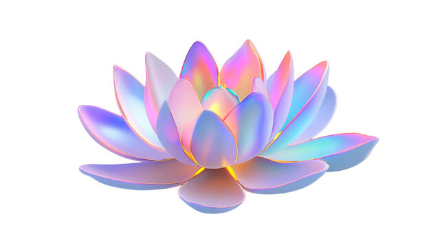 Glowing 3d lotus flower blooming on transparent background