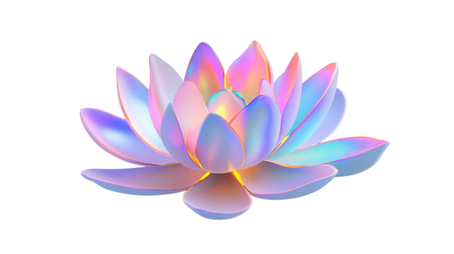 Glowing 3d lotus flower blooming on transparent background - Powered by Adobe