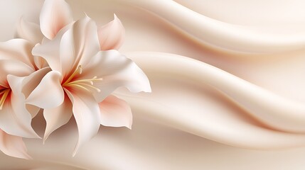 Delicate Peach Lilies Resting on Soft Cream Drapery