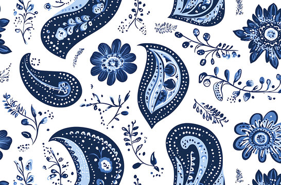 paisley pattern on white background. polyester cotton, this is an ornamental textile pattern using bote, a teardrop-shaped motif with a curved top end. Persian origin