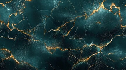 A dark teal and gold marble background, with dark green and golden veins.