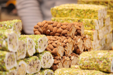 Turkish traditional sweet Turkish delight sold in the market