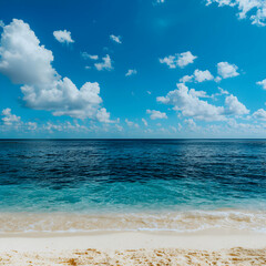 Obraz premium Tranquil Beach Scene with Blue Ocean and Bright Sky