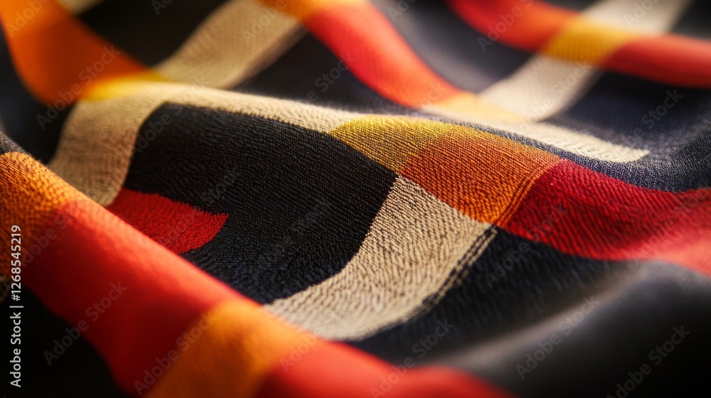 Fototapete A detailed macro shot of printed graphic design patterns on fabric, highlighting the texture and colors, evoking a sense of fashion and design
