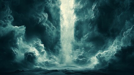 Gigantic Air Purifier Absorbing Toxic Clouds in a Surreal Sky Environment
