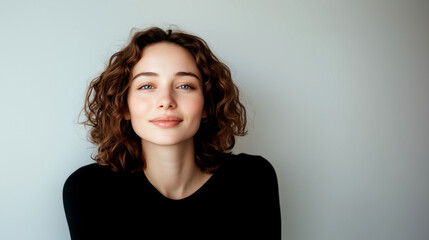 Obraz premium Portrait of a smiling woman indoor setting lifestyle photo natural light
