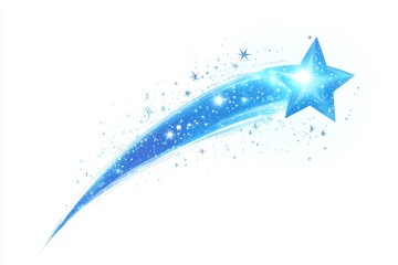 Blue star shooting across white, sparkling trail