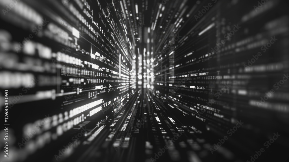 Fototapete Abstract of complex glitch with pixel effect in dark background use shading and monochrome to express mysterious design or complexity through tiny object convey sense of horror digital scene. AIG53.