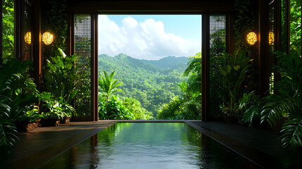 Tranquil Pool View in Lush Tropical Garden