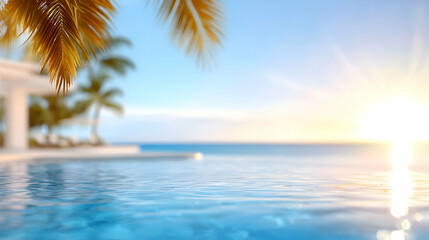 Fototapeta premium Tranquil Poolside Sunset View with Palm Trees