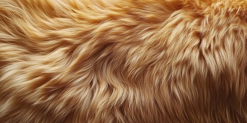 Fototapeta premium Close-up of the texture and pattern on a golden-brown sheepskin rug, showcasing its softness and warmth, with space for text or product display.