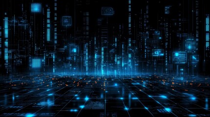 Naklejka premium Futuristic Digital Cityscape Abstract Network Data Visualization