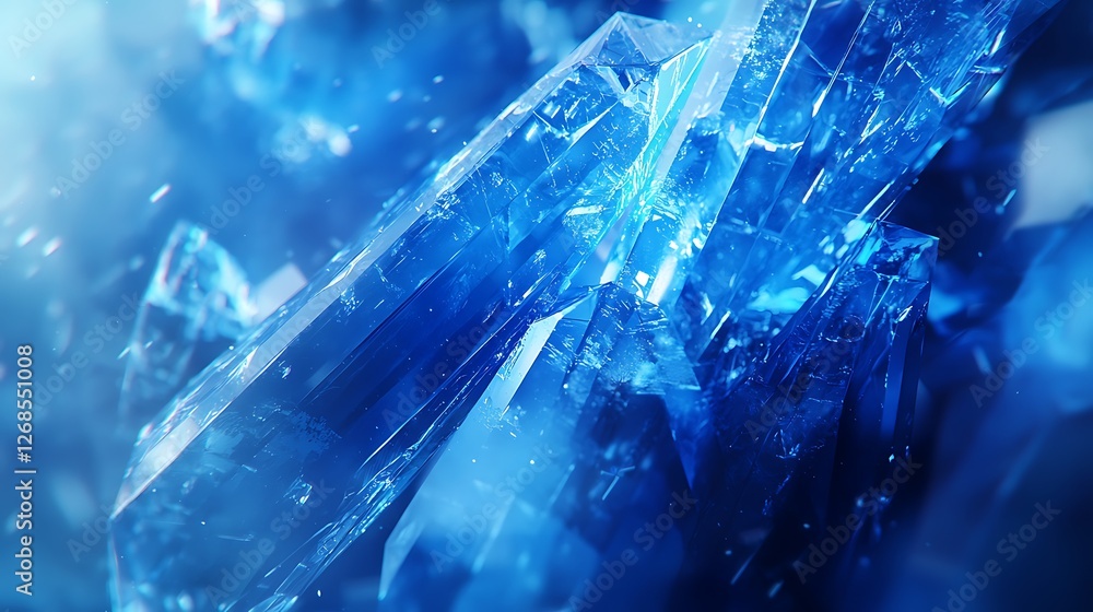 Poster blue crystal fragments exploding, abstract background, design element