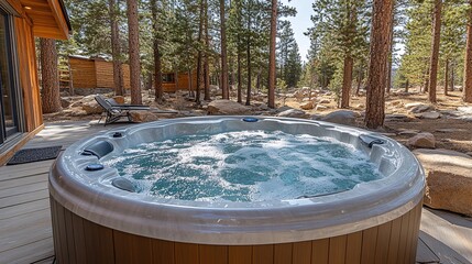 Fototapeta premium Luxurious Modern Mountain Home with Heated Spa Surrounded by Nature and Tall Trees