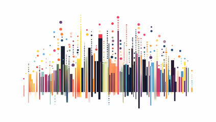 Obraz premium vector illustration of a cityscape made from colorful vertical bars, dots, and lines on a white background