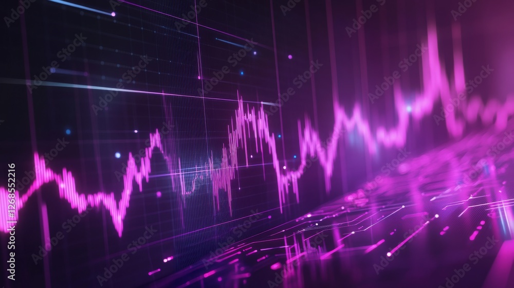 Poster A sleek D line graph with sharp, glowing edges and a steady upward trajectory, set against a futuristic digital grid background