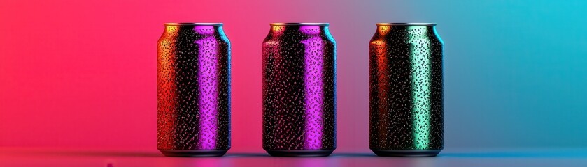 Vibrant soda cans in neon colors studio setting photography contemporary close-up beverage art