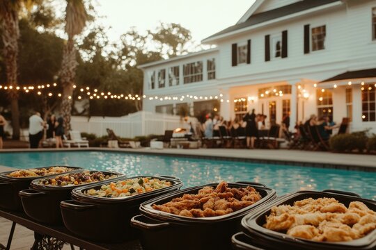 Poolside Catering: Delicious Food at a Summer Evening Gathering