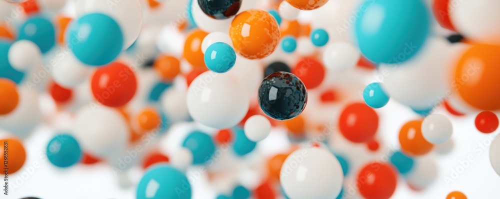 Poster chemistry concept dynamic close-up of colorful molecule representation in an abstract lab setting