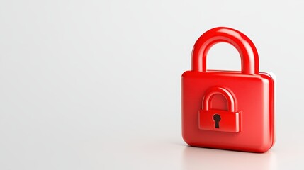 Fototapeta premium Red padlock on white background, a visual representation of security, privacy and data protection