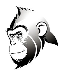 Artistic vector representation of a monkey head, capturing its playful essence and recognizable traits.